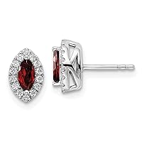 14k White Gold Lab Grown Diamond and Garnet Post Earrings Measures 9.3mm Long Jewelry Gifts for Women