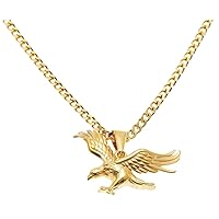 Mens Stainless Steel 18K Gold Flying Eagle Pendant Cuban Chain Necklace,23.62+0.94’’