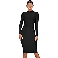 Whoinshop Women's Classic Long Sleeve Bandage Bodycon Outfit Elegant Wedding Evening Party Knee Length Dresses