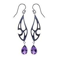 Purple Amethyst Gemstone Drop Dangle Earring for Women 925 Sterling Silver Unique Design Modern Handmade Fashion Earring Gift Party Jewelry by Artisan
