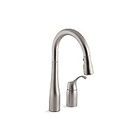 KOHLER 649-VS Simplice Pull-Down Bar Sink Faucet, Prep Sink Faucet, Kitchen Sink Faucet with Pull Down Sprayer, Vibrant Stainless