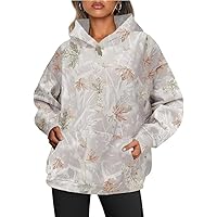 Womens White Hunting Camo Hoodie Clothes Maple Leaf Print Oversized Casual Cotton Fall Pullover Hoodie with Kangaroo Pocket Crewneck Vintage Sweatshirt 3XL