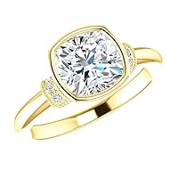 Moissanite and Diamond Engagement Ring Set, 2.0ct Cushion Cut Center Stone with Wedding Band, Petite Solitaire Ring Style