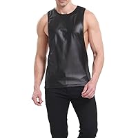 Red Black Tank Tops Men's Faux Leather Singlet T-shirt Boxer Sleeveless Vest