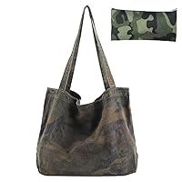 Women Ladies Vintage Canvas Camouflage Tote Shoulder Bag Shopping Bag Handbag with Pouch