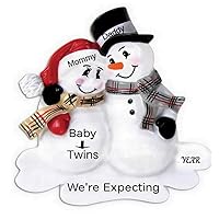 Pregnant with Twins Ornament ~ We're Expecting Twins Ornament 2023 ~ Personalized Snowman Expecting Twins ~ Pregnant Christmas Ornament (Twins)