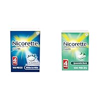 Nicorette 4mg Nicotine Gum to Help Quit Smoking - White Ice Mint & Spearmint Burst Flavored Stop Smoking Aids, 100 Count Each