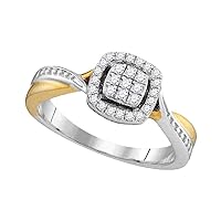 The Diamond Deal 10kt Two-tone Gold Womens Round Diamond Square Cluster Twist Ring 1/5 Cttw