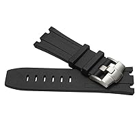 28mm AP Black Silicone Rubber Watch Band Strap Deployment Clasp Fits for AP Audemars Piguet Royal Oak Diver Offshore (Silver)