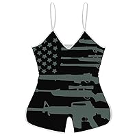 Gun USA Flag Black Funny Slip Jumpsuits One Piece Romper for Women Sleeveless with Adjustable Strap Sexy Shorts