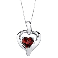 PEORA Sterling Silver Heart in Heart Solitaire Pendant Necklace for Women in Various Gemstones, Heart Shape 6mm, with 18 inch Italian Chain