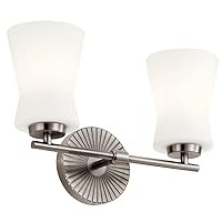 Kichler Brianne 14.5 Inch 2 Light Vanity Light with Satin Etched Cased Opal Glass in Classic Pewter