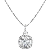 ABHI 1.10 ctw Cushion Shape Cubic Zirconia 925 Sterling Sliver Halo Pendant Necklace Gifts for Women's/Girls 14K Gold Plated