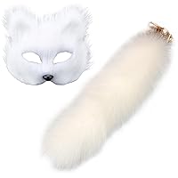 Therian Mask and Tail, Faux Fur Fox Mask with 15.7inch Fox Tail Keychain, Fox Mask Therian, Half Face Fox Masks for Adults
