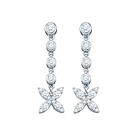 10kt White Gold Womens Round Diamond Flower Cluster Dangle Earrings 3/4 Cttw