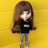 Clothes for Blythe Doll Licca Azone Ob24 Lijia Cloth T-Shirt Jeans Baby Dress Skirt Shirt Pants (Black Shirt + Pants)