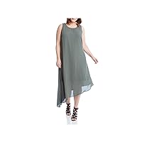 Karen Kane Womens Zippered Sheer Asymmetrical Overlay Lined Sleeveless Round Neck Midi Shift Dress