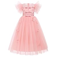 IDOPIP Butterfly Bowknot Flower Girl Dress for Kids Wedding Pageant Party Communion Dresses Princess Bridesmaid Maxi Gown