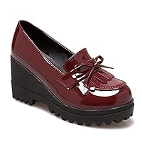 Women's Platform Wedge Tassel Oxford Shoes Slip On Comfort Chunky High Heel Fringed Dress Pumps Shoes