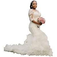 Beach Lace Sequins Corset Bridal Ball Gowns Ruffles Train Mermaid Wedding Dresses for Bride Plus Size