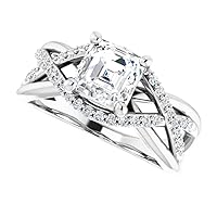 JEWELERYIUM 1 CT Asscher Cut Colorless Moissanite Engagement Ring, Wedding/Bridal Ring Set, Solitaire Halo Style, Solid Sterling Silver Vintage Antique Anniversary Promise Ring Gifts for Her