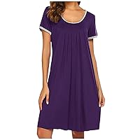 Women's Casual Dresses Summer Scoop Neck Short Sleeve Loose Flowy Pleated Midi Dress Color Block Elegant Going Out Dress