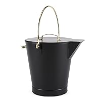 Fireplace Ash Can Bucket Pail, Black with Polished Brass