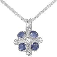 925 Sterling Silver Natural Diamond & Tanzanite Womens Vintage Pendant & Chain - Choice of Chain lengths