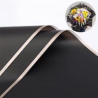 BBJ WRAPS 40 Sheets Gold-Edged Floral Wrapping Paper Waterproof Flower Bouquet Packaging Paper for Florist Supplies on Valentine's Day, Mother’s Day, 23.6 x 23.6 inches (Black)