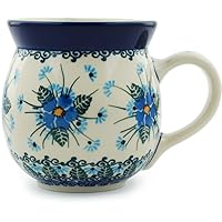 Authentic Polish Pottery Bubble Mug 16 oz Signature UNIKAT in Forget Me Not Design Handmade in Bolesławiec Poland by Ceramika Artystyczna + Certificate of Authenticity