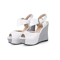 heelchic Women Platform Wedge Sandals Peep Toe Cross Ankle Strap Fashion Sandals