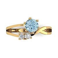 Clara Pucci 0.85 ct Round Cut 3 stone love Solitaire Natural Sky Blue Topaz Engagement Promise Anniversary Bridal Ring 18K Yellow Gold