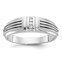 14k White Gold With Black Rhodium Mens Polished Satin and Grooved 5 stone 1/20 Carat Diamond Ring Jewelry for Men