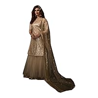 Indian Wedding Party beige Net Sequin Embellished Gharara Suit Muslim Punjabi Woman Salwar Kameez