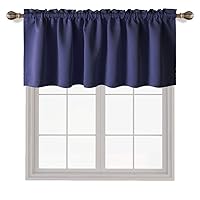 LORDTEX Navy Valances for Windows - Thermal Insulated Room Darkening Kitchen Curtain Valances Rod Pocket Bathroom Valances for Living Room Bedroom Cafe, 1 Panel, 42 x 18 Inch