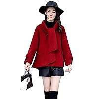 Women's Short Pea Coat - Fashion Cloak Shawl Spring Autumn Warm Red Fleece Coat, Ladies Loose Plus Size Jacket Chic