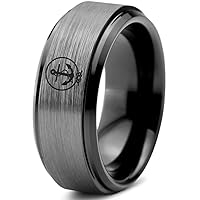 Anchor Sailor Rope Love Ring - Tungsten Band 8mm - Men - Women - 18k Rose Gold Step Bevel Edge - Yellow - Grey - Blue - Black - Brushed - Polished - Wedding - Gift Dome Flat Cut