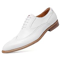 Men's Dress Shoes Formal Leather Wingtip Oxford Shoes for Men White