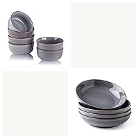 Stoneware Bowls Set (10pcs), 8.5 inch Wide and Shallow Pasta Bowls Set of 4 & 26 oz cereal soup bowls set of 6 for kitchen, Microwave and Dishwasher Safe, Grey