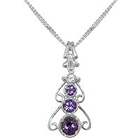 925 Sterling Silver Natural Amethyst & Diamond Womens Bohemian Pendant & Chain - Choice of Chain lengths