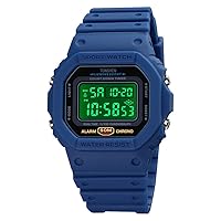 TONSHEN Unisex Sports Watch Digital Watch LED Electronic Outdoor Double Time Alarm Stopwatch Plastic Watches 50 m Waterproof Countdown Watch