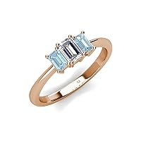 Emerald Cut (6x4 mm) Natural Diamond & Aquamarine 1 1/8 ctw 3 Stone Engagement Ring 14K Gold