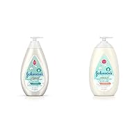Johnson's CottonTouch Newborn Baby Wash & Shampoo with No More Tears, Hypoallergenic, 27.1 fl. oz with CottonTouch Newborn Baby Face and Body Lotion, 27.1 fl. oz