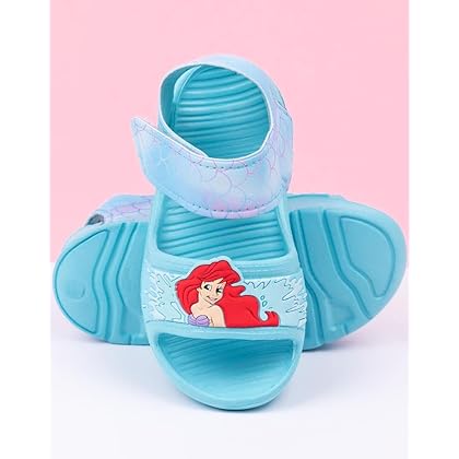 Disney The Little Mermaid Kids Sandals | Girls Ariel Sliders with Supportive Strap for Toddlers | Blue Slip-on Footwear