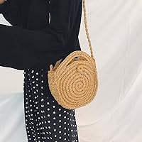 ビーチバッグ、ハンドバッグ、クロスボディバッグ、ストローショルダーバッグ女性手作り織りクロスボディバッグラウンドニットハンドバッグ夏のビーチバッグ籐の財布 (Color : White, Size : One size) (Color : Dark color)