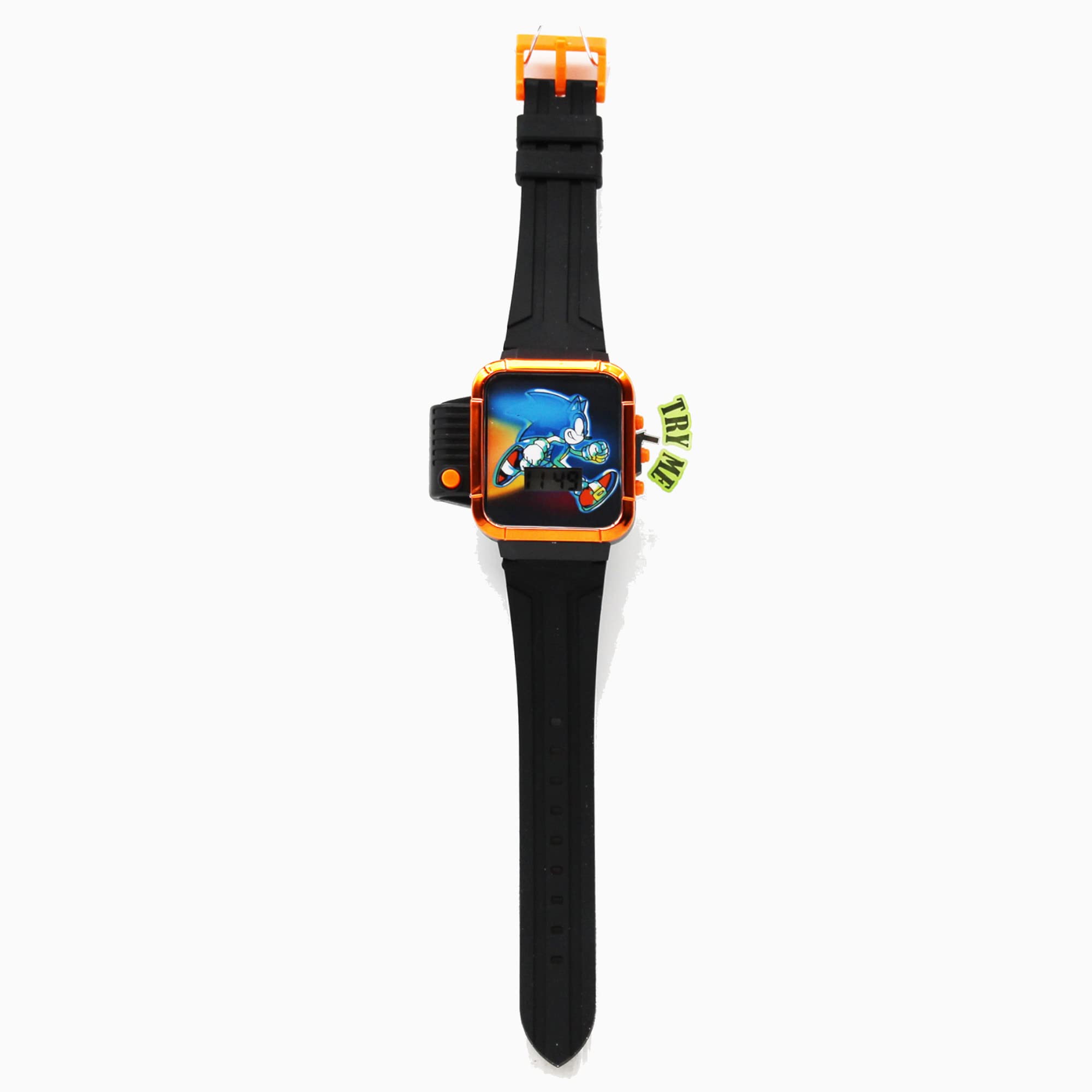 Accutime Kids SEGA Sonic The Hedgehog Black & Orange Digital LCD Quartz Wrist Watch with Flashlight, Black Strap for Boys, Girls, Kids (Model: SNC4248MAZ)