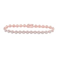 The Diamond Deal 10kt Rose Gold Womens Round Diamond Flower Cluster Link Bracelet 3-7/8 Cttw