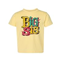 Sister Toddler Shirt, Big SIS - Sketchy, Bright, Colorful, Unisex, Toddler Tee, Sketch, Youth, Short Sleeve T-Shirt (5-6T, Yellow)