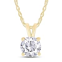 SAVEARTH DIAMONDS 3.5MM to 6MM Round Cut Lab Created Moissanite Diamond Solitaire Pendant Necklace in 14K Gold Over Sterling Silver Jewelry for Women (G-H Color,VVS1 Clarity, 0.16 to 0.75 Cttw)