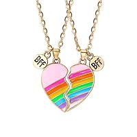 BFF Best Friend Necklace for 2 Girls Bestie Birthday Gifts for Women Friendship Friends Christmas Gift Rainbow Heart Puzzle Matching Necklaces for Best Friends
